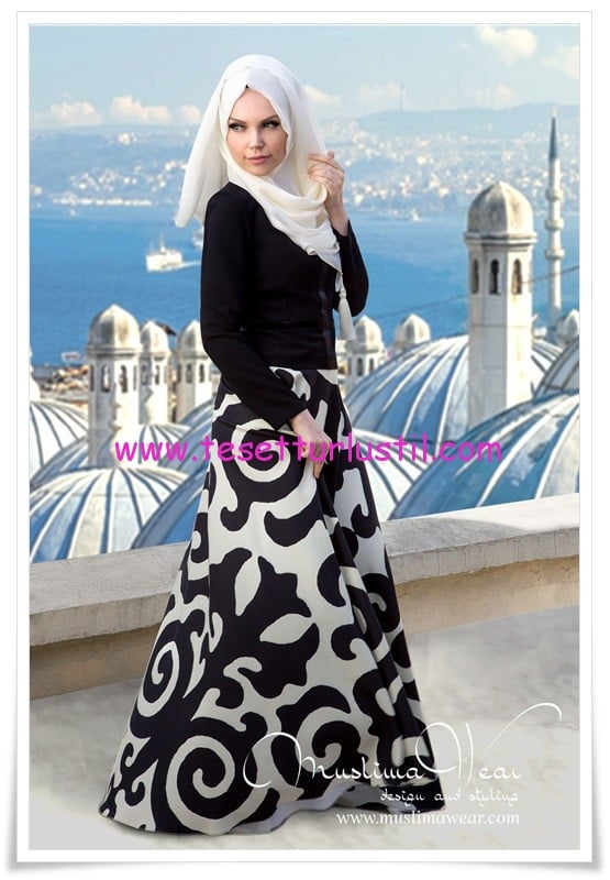 Muslima wear 2015 baskılı etek-siyah üst