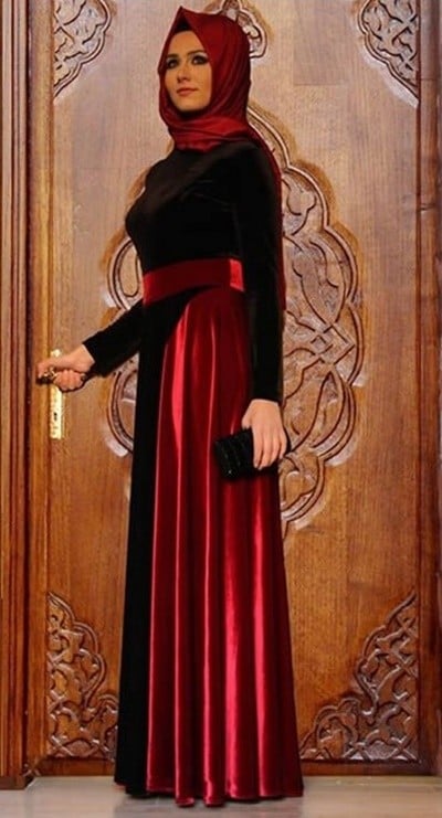 Gamze Polat siyah bordo kadife abiye elbise-215 TL