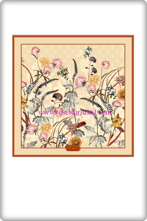 Gizia krem floral desenli eşarp-154 TL